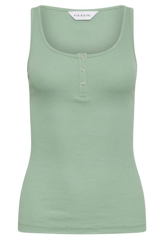 PixieGirl Petite Women's 2 PACK Sage Green & White Ribbed Popper Vest Tops | PixieGirl 8