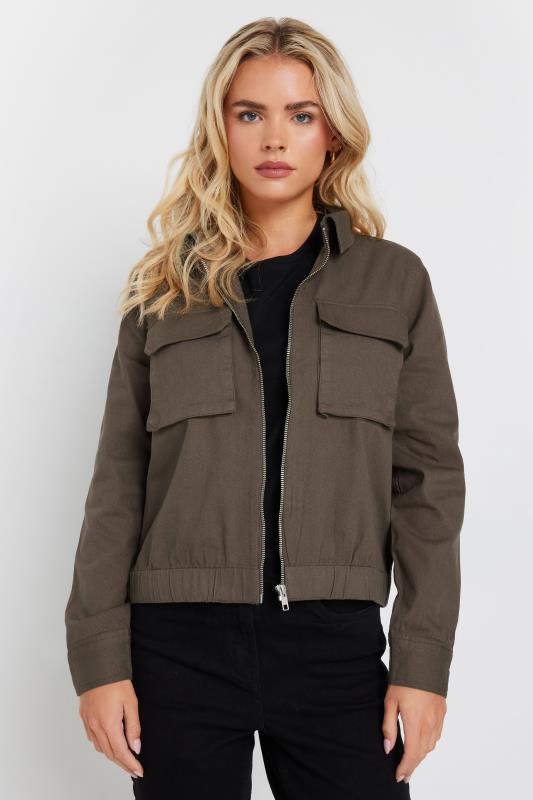  M&Co Petite Brown Collared Cotton Twill Jacket