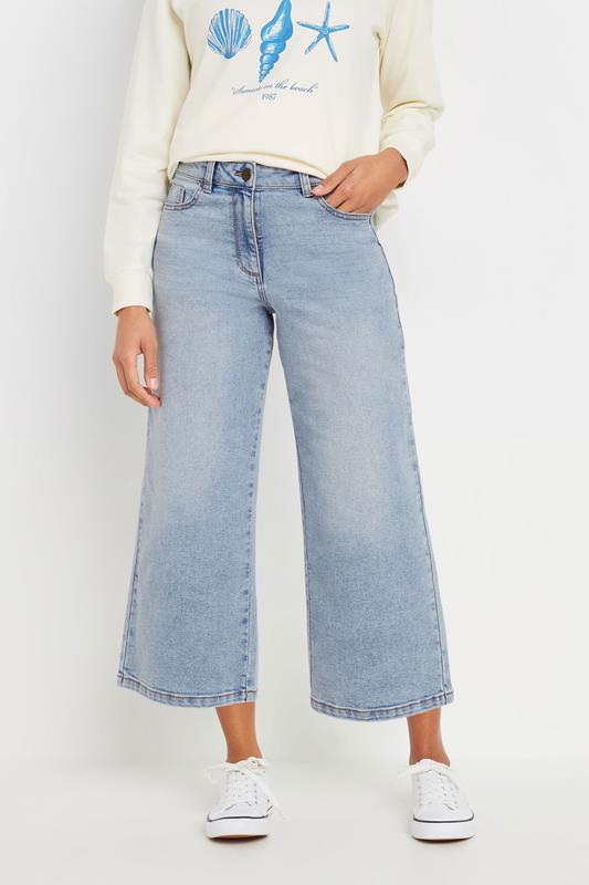  M&Co Blue Light Wash Wide Leg Cropped Jeans