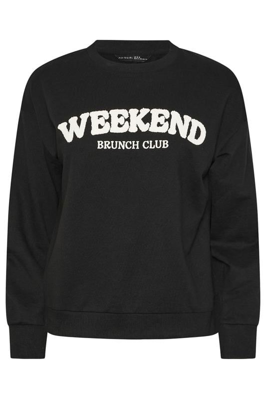 PixieGirl Petite Black 'Weekend Brunch Club' Slogan Lounge Top | PixieGirl 6