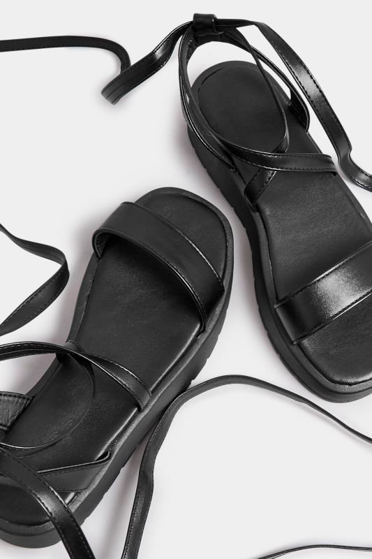 PixieGirl Black Ankle Tie Flatform Sandals In Standard Fit | PixieGirl 5