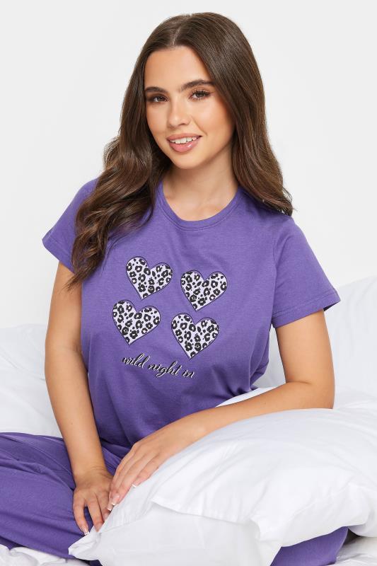 PixieGirl Purple 'Wild Night In' Slogan Leopard Heart Print Pyjama Set | PixieGirl  5