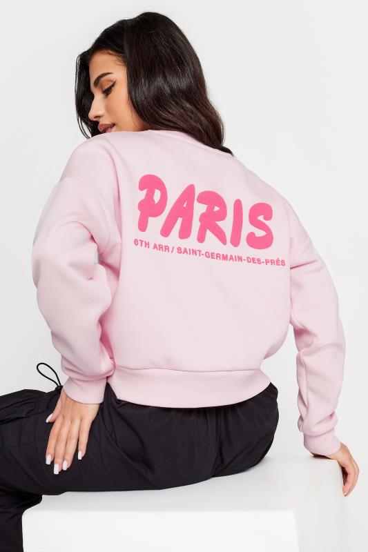 PixieGirl Petite Womens Pink 'Paris' Slogan Cropped Sweatshirt | PixieGirl 6