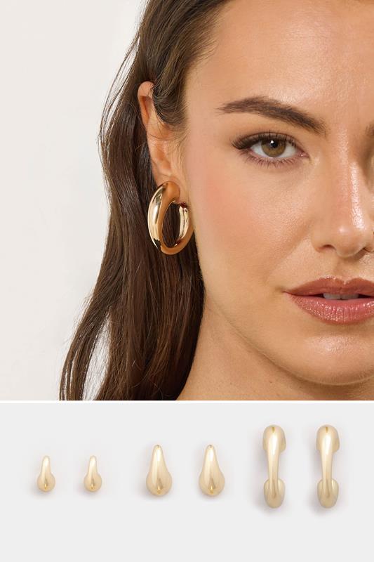 3 PACK Gold Tone Teardrop Hoop Earring Set | Yours Clothing 1