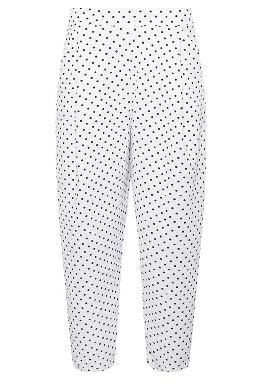 PixieGirl Petite Women's White Polka Dot Crinkle Barrel Leg Trousers | PixieGirl 8