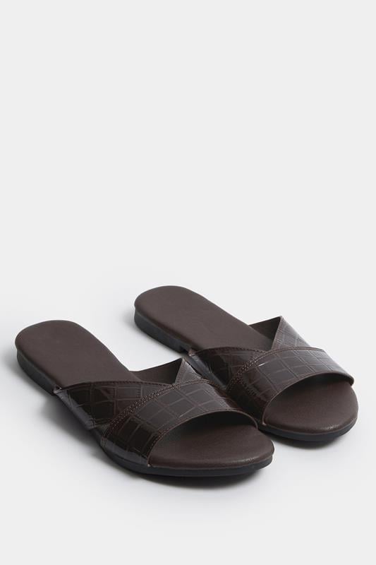Chocolate Brown Faux Leather Mule Sandals In Extra Wide EEE Fit