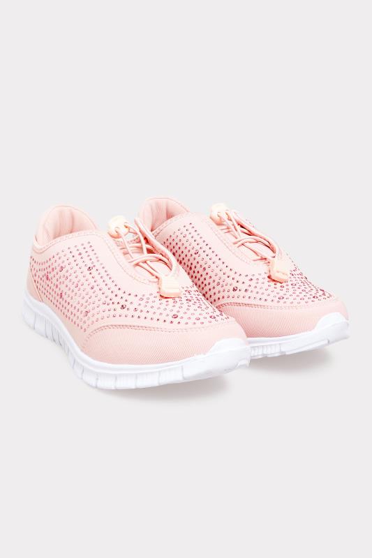 Pink Embellished Trainers In Wide E Fit & Extra Wide EEE Fit | Yours Clothing 2