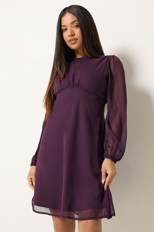  M&Co Petite Berry Purple Long Sleeve Chiffon Dress