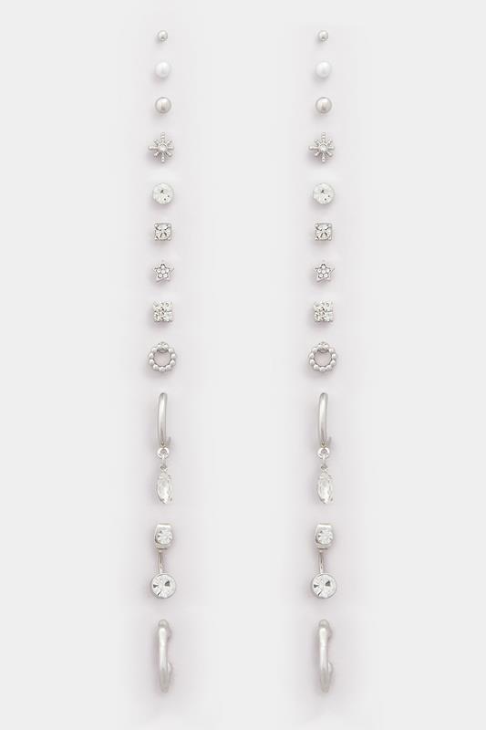 12 PACK Silver Tone Diamante Mixed Earring Set | Yours Clothing 3