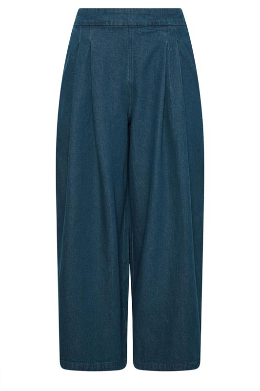 PixieGirl Petite Women's Blue Cotton Pleat Front Wide Leg Jeans | PixieGirl 5