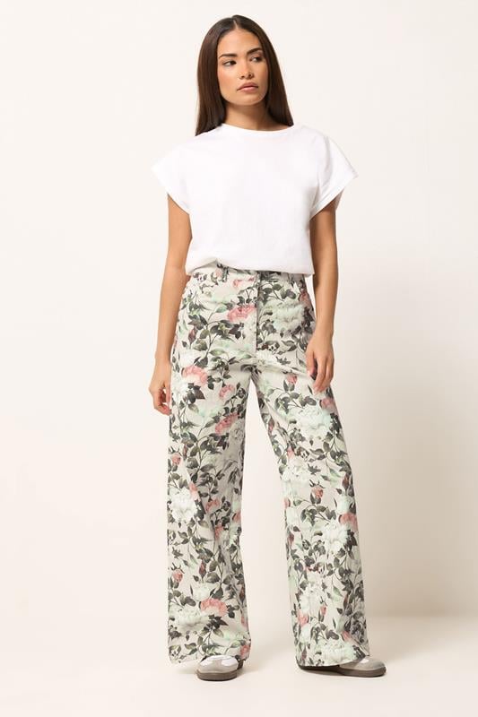 PixieGirl Petite Cream Floral Wide Leg Jeans