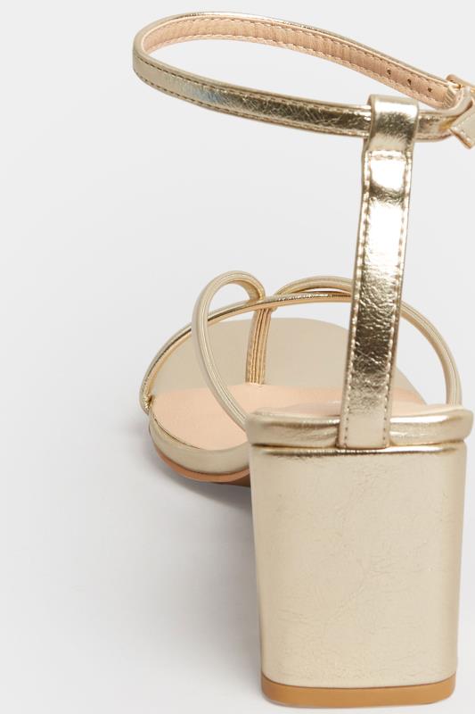 LIMITED COLLECTION Gold Mid Toe Post Heeled Sandals In Extra Wide EEE Fit | Yours Clothing 4