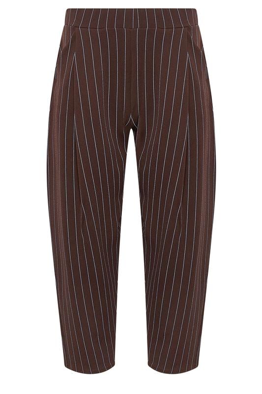 PixieGirl Petite Women's Chocolate Brown Pinstripe Barrel Leg Trousers | PixieGirl 5