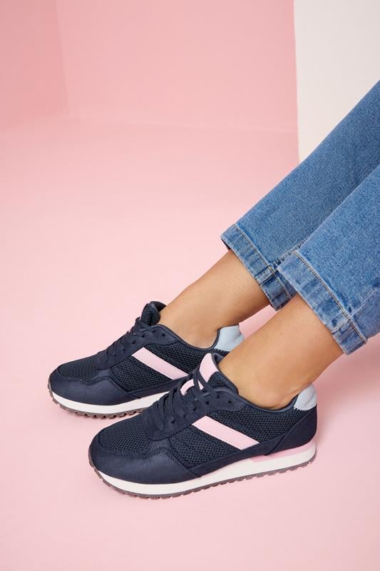Navy Blue Colourblock Trainers In Extra Wide EEE Fit