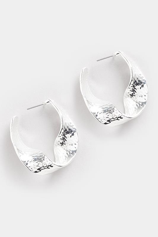 Silver Tone Hammered Twisted Hoop Earrings | Yours Clothing 2