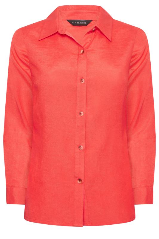 Petite Coral Orange Linen Blend Shirt  | PixieGirl 8