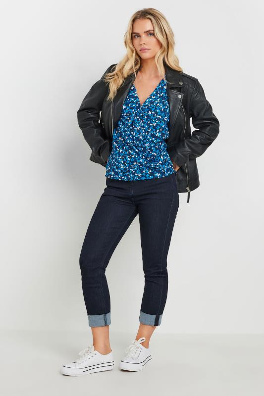 M&Co Petite Blue Spot Print Short Sleeve Wrap Blouse | M&Co 1