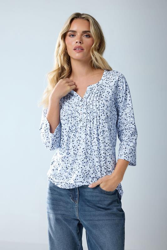  M&Co Petite Blue Floral Henley Top