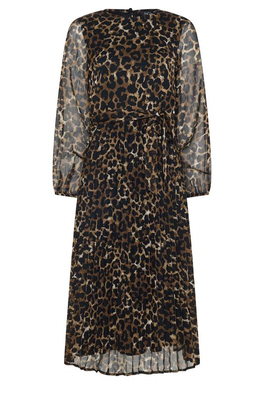 M&Co Petite Brown Animal Print Pleated Chiffon Dress