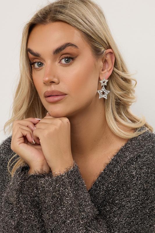 Plus Size  Yours Silver Tone Diamante Star Earrings