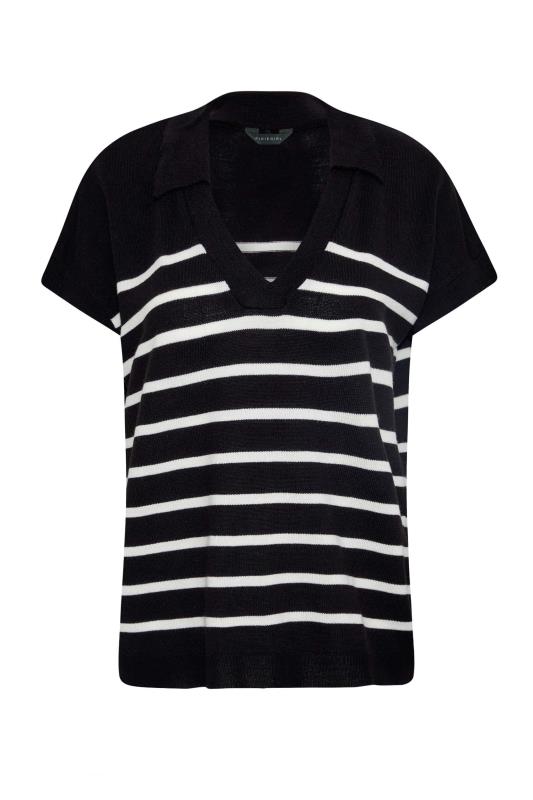 Petite Black Stripe Print Collared Sweater Vest | PixieGirl