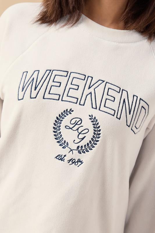 PixieGirl Petite Women's Ivory White 'Weekend' Slogan Fleece Lounge Top | PixieGirl 5