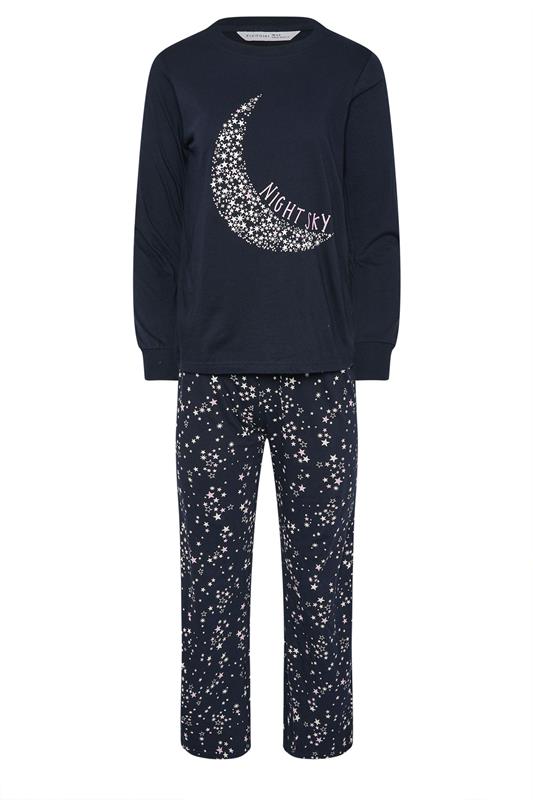 PixieGirl Petite Women's Navy Blue 'Night Sky' Slogan Wide Leg Pyjama Set | PixieGirl 5