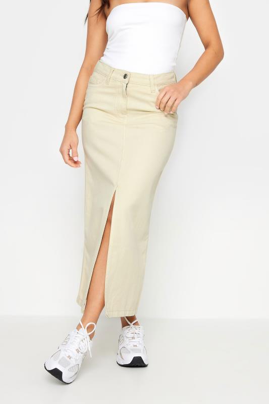 PixieGirl Petite Women's Natural Brown Denim Split Maxi Skirt | PixieGirl  3