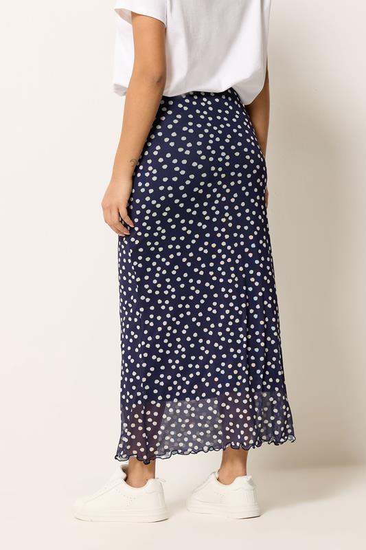 M&Co Petite Navy Blue Polka Dot Mesh Maxi Skirt | M&Co 2