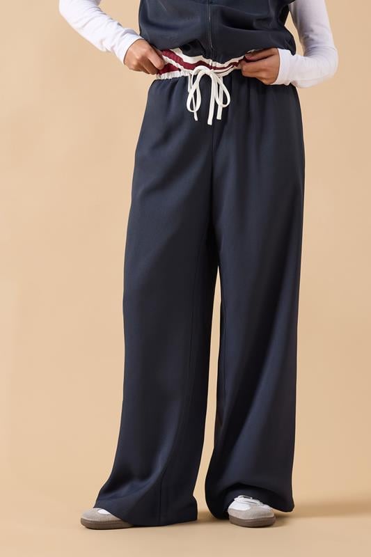 PixieGirl Petite Women's Navy Blue Contrast Waist Trousers | PixieGirl 2