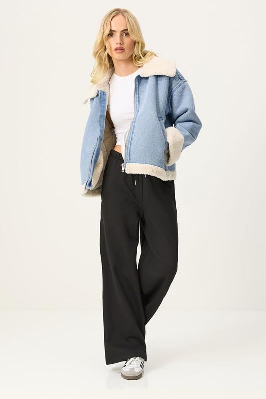 PixieGirl Petite Women's Light Blue Denim Borg Zip Jacket | PixieGirl 2