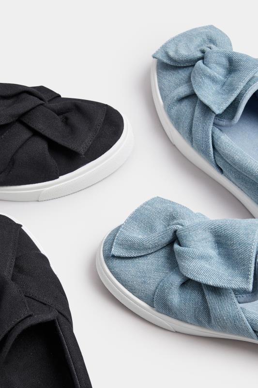 Blue Denim Twisted Bow Slip-On Trainers | Yours Clothing 6