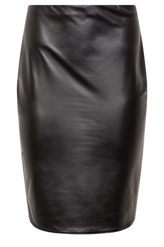 Petite Black Faux Leather Midi Skirt | PixieGirl