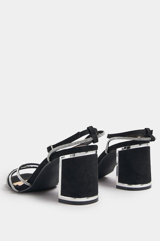 Silver Asymmetric Diamante Block Heel Sandals In Standard Fit | Yours Clothing 3