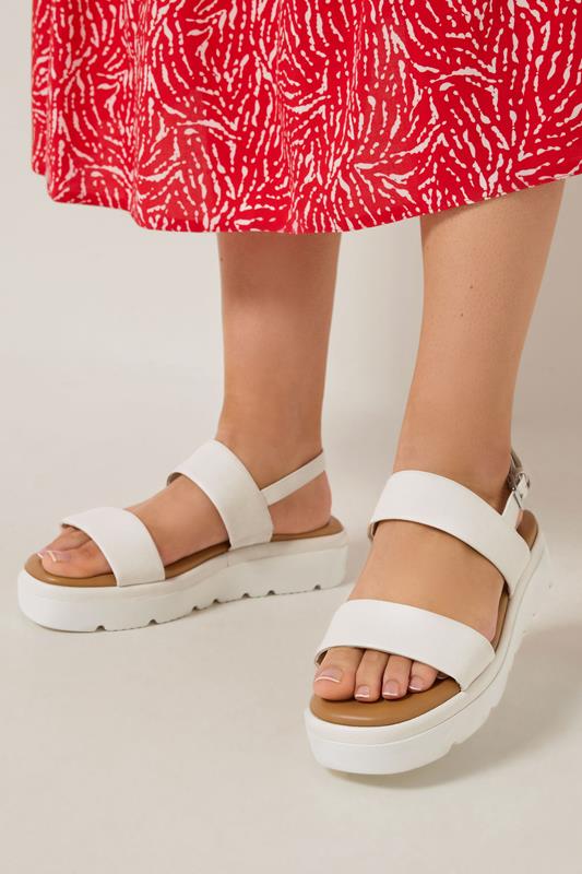  Yours White Faux Leather Padded Wedge Sandals In Extra Wide EEE Fit