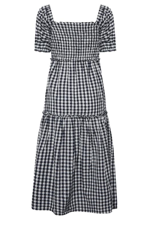Petite Black Gingham Print Shirred Midaxi Dress | PixieGirl 7