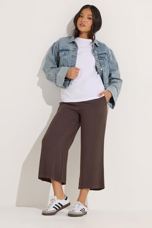  PixieGirl Petite Chocolate Brown Cropped Wide Leg Trousers