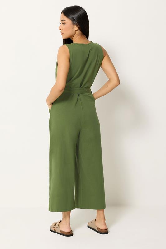 M&Co Petite Khaki Green Cotton Sleeveless Jumpsuit | M&Co 2