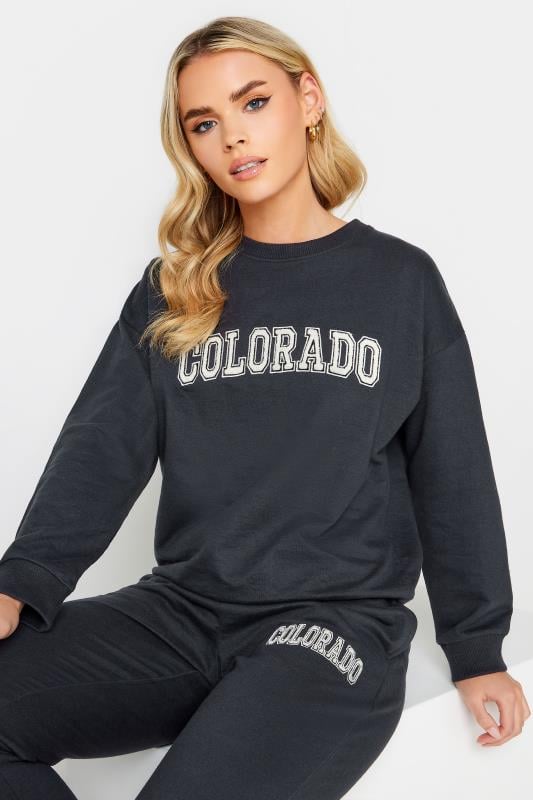 Petite  PixieGirl Navy Blue 'Colorado' Slogan Sweatshirt