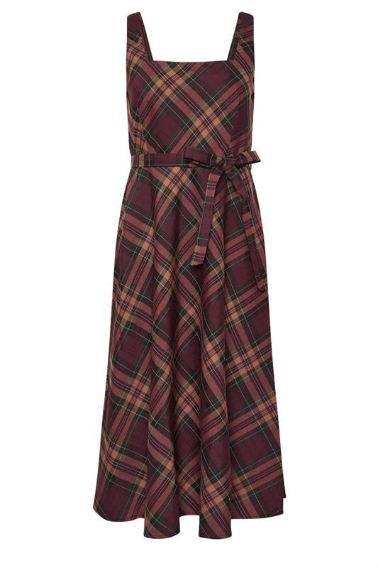 PixieGirl Petite Women's Burgundy Red Check Pinafore Midi Dress | PixieGirl 5