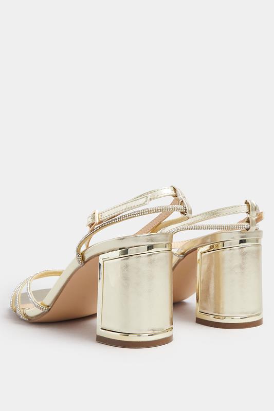 Gold Asymmetric Diamante Block Heel Sandals In Standard Fit | Yours Clothing 3