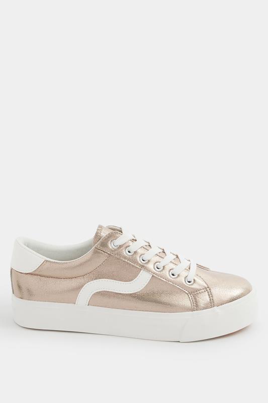 Gold Faux Leather Trainers In Extra Wide EEE Fit | Yours Clothing 2