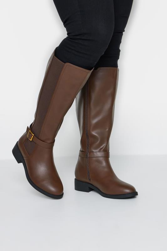 Plus Size  LIMITED COLLECTION Brown Strap Knee High Boot In Extra Wide EEE Fit