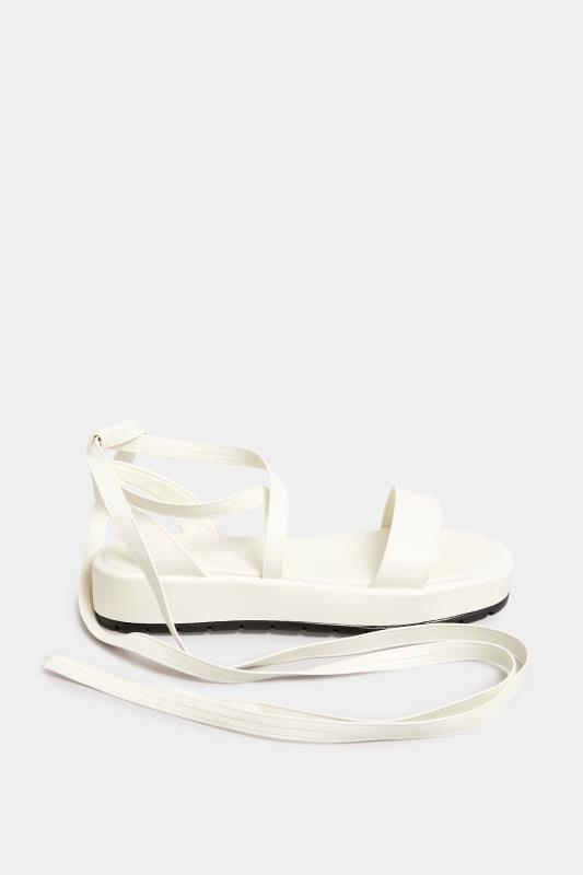 PixieGirl White Ankle Tie Flatform Sandals In Standard Fit | PixieGirl 3