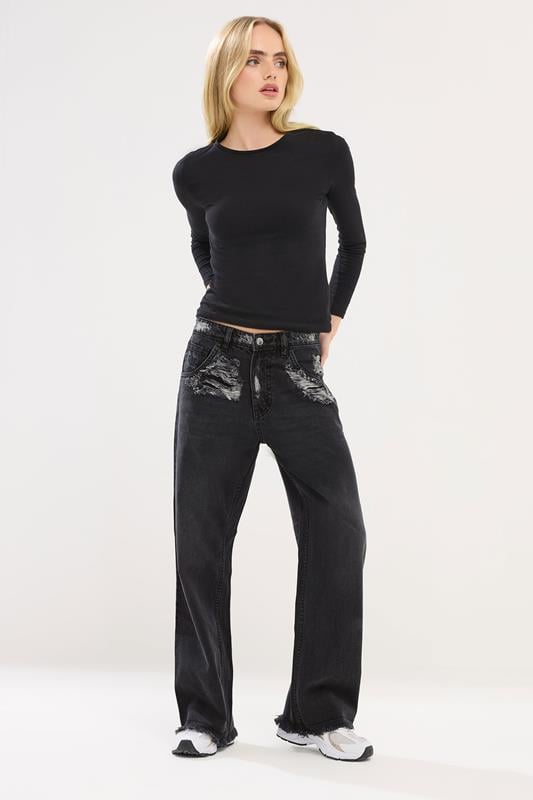 Petite  PixieGirl Petite Black Distressed Straight Leg Jeans