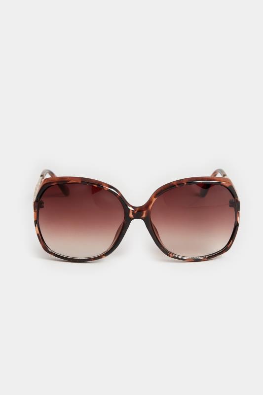 Brown Tortoiseshell Chain Oversized Sunglasses | Yours Clothing 3