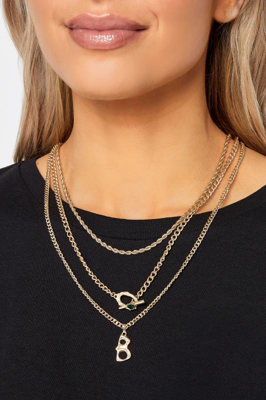 Gold Triple Layer Chain Necklace | Yours Clothing 1