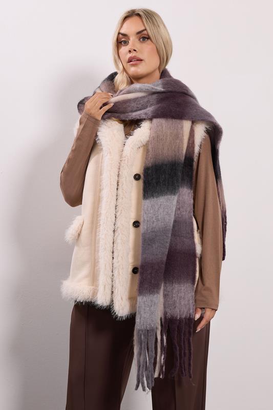 Plus Size  Yours Chocolate Brown Checked Soft Touch Scarf