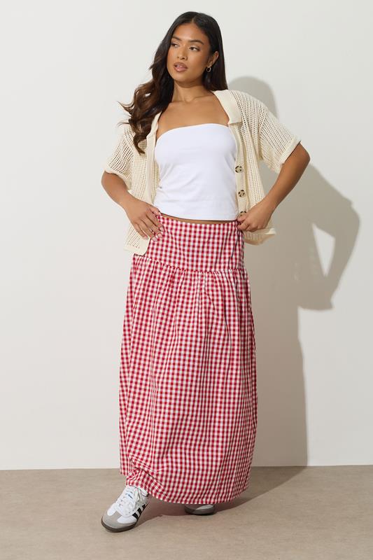 Petite Maxi Skirts PixieGirl Petite Red Gingham Print Maxi Skirt