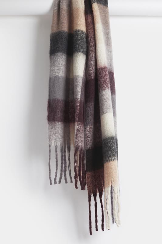 Chocolate Brown Checked Soft Touch Scarf | Yours Clothing 3